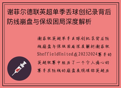 谢菲尔德联英超单季丢球创纪录背后防线崩盘与保级困局深度解析 谢菲尔德联英超单季丢球创纪录背后防线崩盘与保级困局深度解析